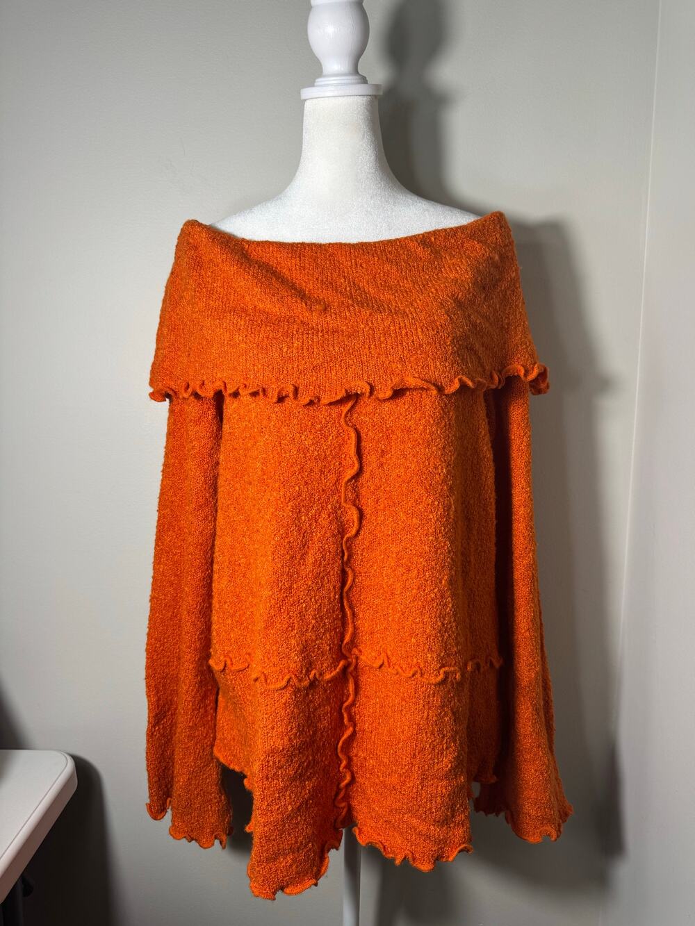 Vintage Y2K Off the Shouler Orange Fringe Long Sleeve Sweater Top XL